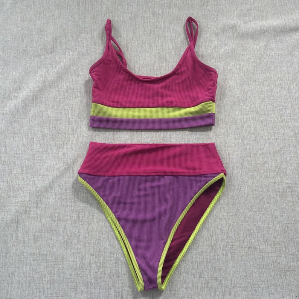 Beach Riot Bikini Set Womens Medium Eva Emmy Ribbed Colorblock Gumdrop Swim 2 Pc